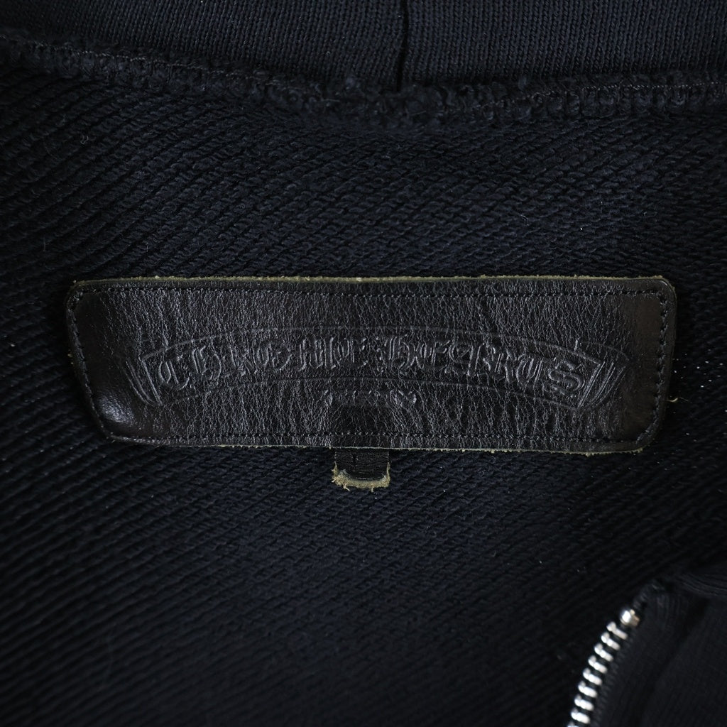 CHROME HEARTS(クロムハーツ) バックレザーホースシューパッチ付き ジップアップ長袖スウェットパーカー フーディ ブラック