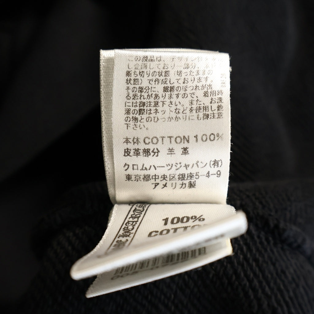 CHROME HEARTS(クロムハーツ) バックレザーホースシューパッチ付き ジップアップ長袖スウェットパーカー フーディ ブラック