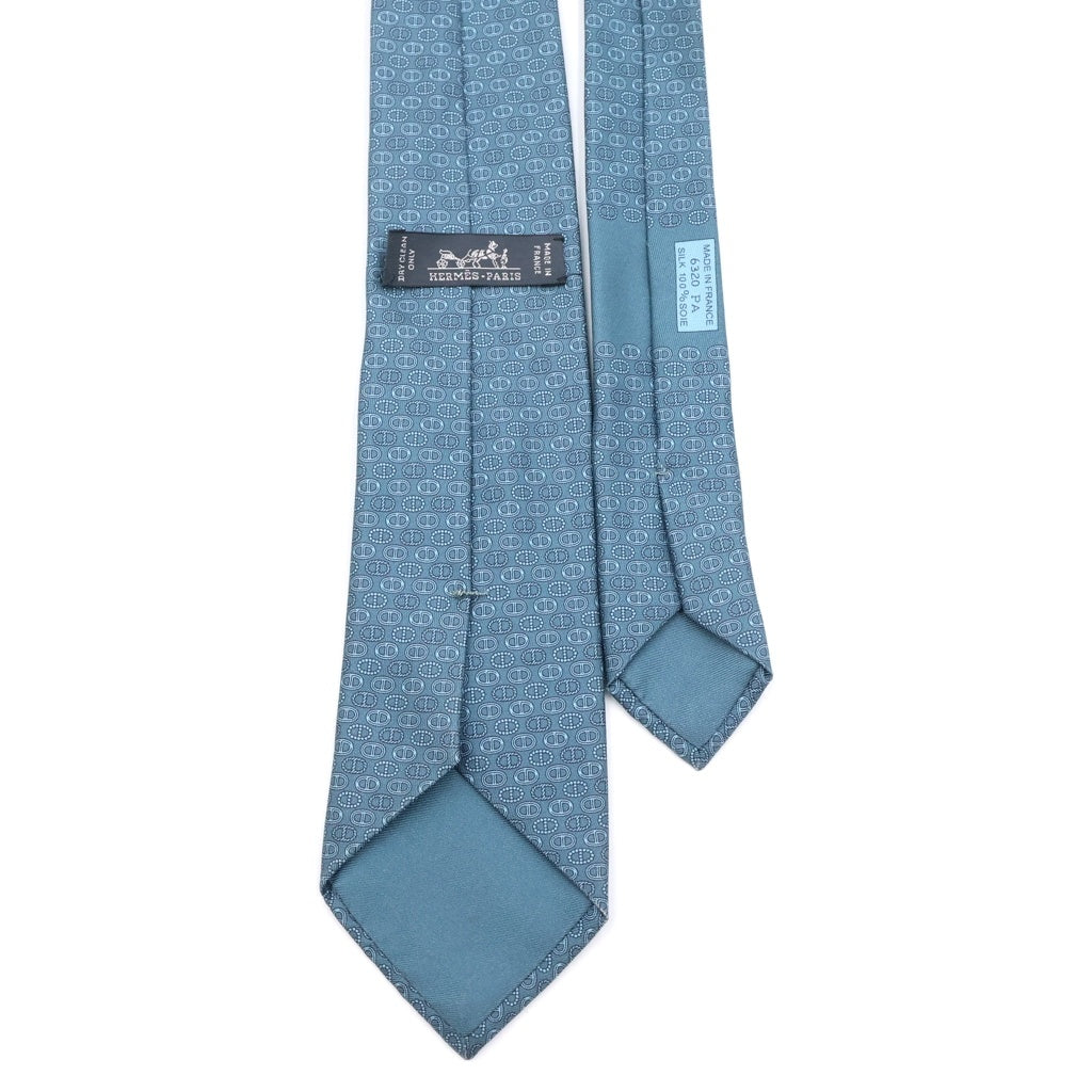 HERMES(エルメス) シェーヌダンクルモチーフ総柄シルクネクタイ ブルー