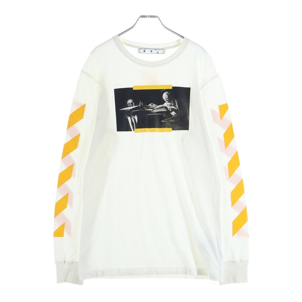 OFF-WHITE(オフホワイト) CARAVANGGIO PAINTING L/S TEE OMAB001F21JER004 カラヴァッジオ ペインティング フロントロゴプリント クルーネック長袖Tシャツカットソー ロンT ホワイト