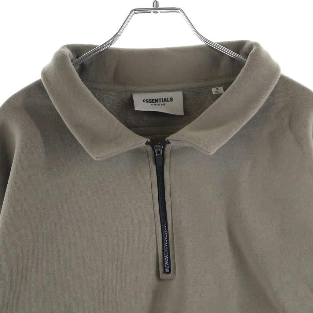 FEAR OF GOD ESSENTIALS(フィアオブゴッド エッセンシャルズ) 20AW Half Zip Pullover Cement ヘザーオートミール 両面ラバーロゴプリント ハーフジップスウェットトレーナー グレージュ