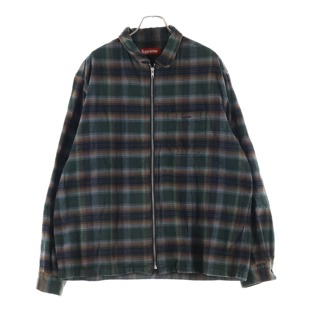 SUPREME(シュプリーム) 24SS Shadow Plaid Flannel Zip Up Shirt シャドウ プレイド フランネル 長袖ジップアップシャツジャケット グリーン/ブラウン