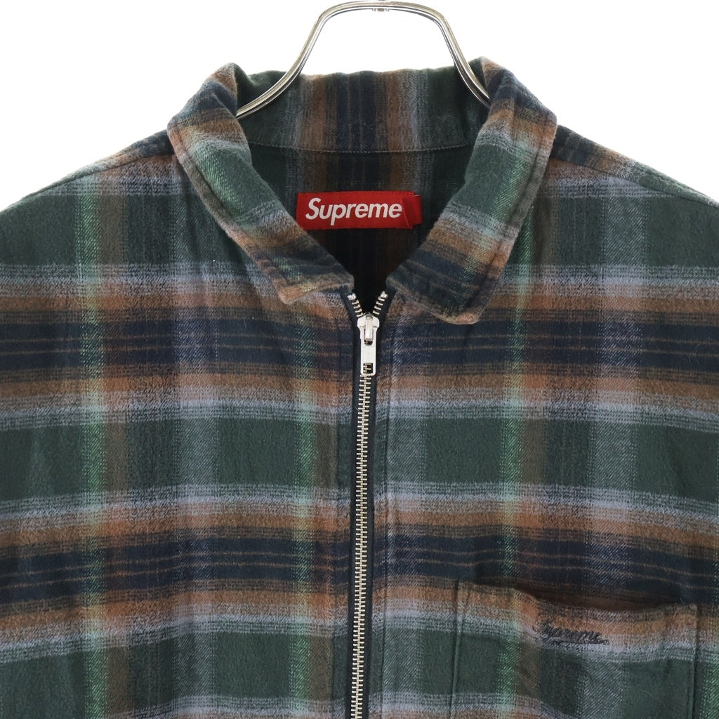 SUPREME(シュプリーム) 24SS Shadow Plaid Flannel Zip Up Shirt シャドウ プレイド フランネル 長袖ジップアップシャツジャケット グリーン/ブラウン