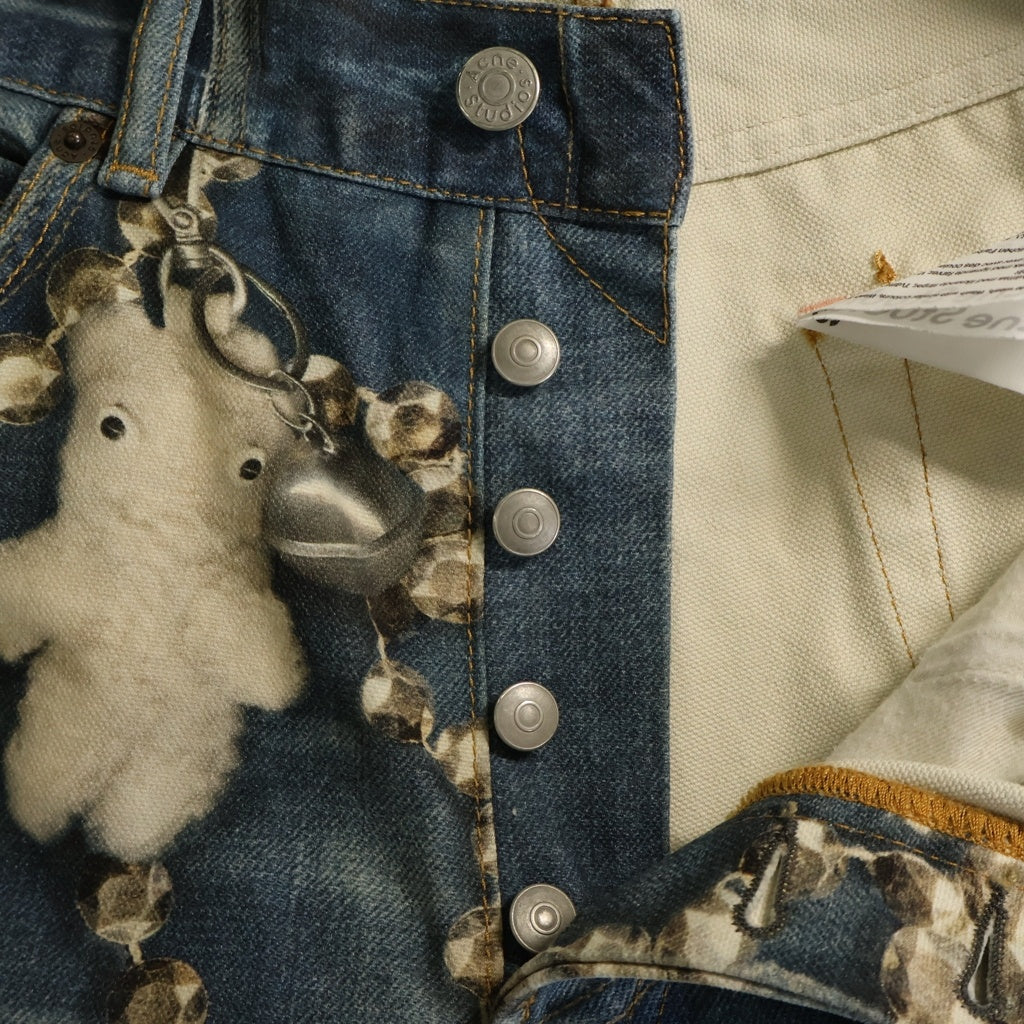 Acne Studios(アクネ ストゥディオズ) 1981 Loose Fit Denim クリスタル リボン トロンプルイユプリント ルーズフィットジーンズ デニムパンツ インディゴ FN-UX-TROU000052
