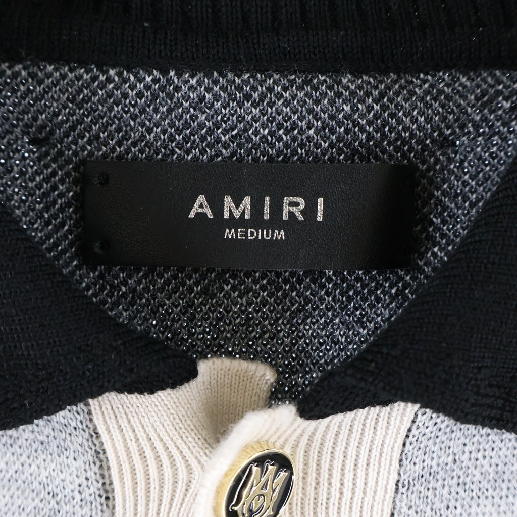 AMIRI(アミリ) MA Swirl Retro Polo Shirt フロントロゴ刺繍 半袖ニットポロシャツ ブラック/グレー AMKNIR1004