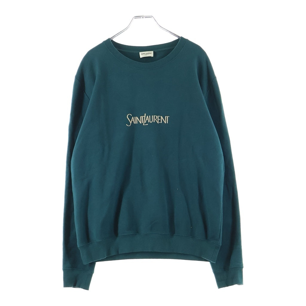 SAINT LAURENT PARIS(サンローランパリ) 22AW フロントロゴ刺繍 クルーネック長袖スウェットトレーナー グリーン 737738
