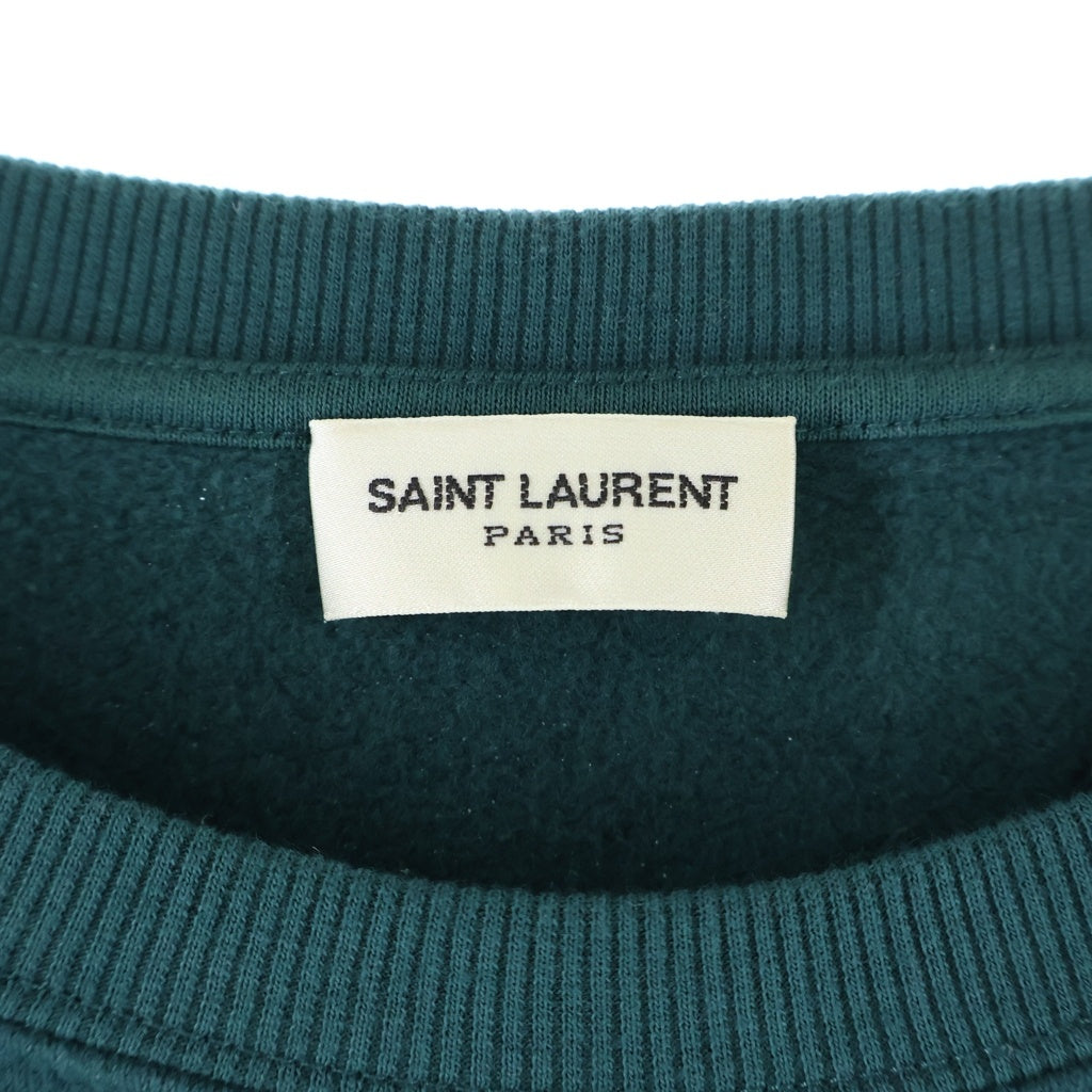 SAINT LAURENT PARIS(サンローランパリ) 22AW フロントロゴ刺繍 クルーネック長袖スウェットトレーナー グリーン 737738