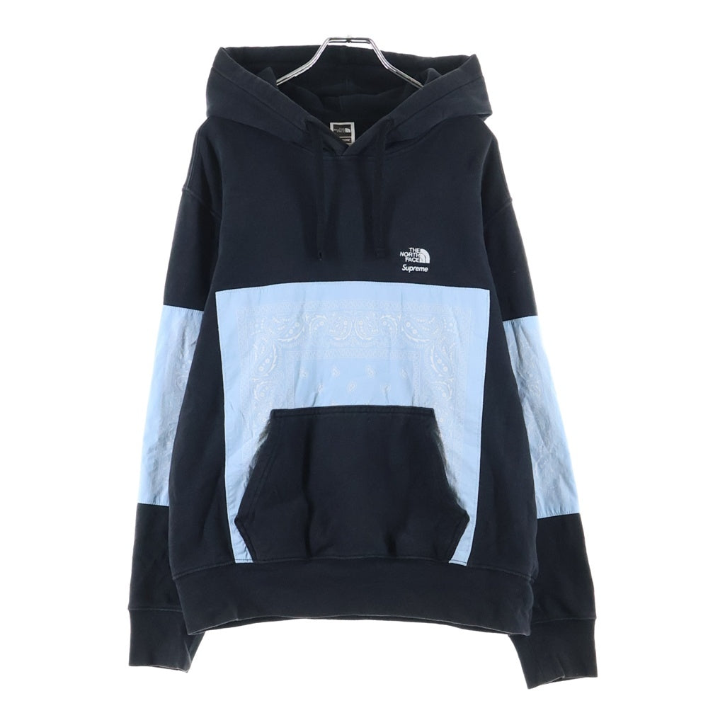 SUPREME(シュプリーム) 22SS ×THE NORTH FACE Bandana Hooded SweatShirt ×ノースフェイス バンダナフーディースウェットプルオーバーパーカー ブラック/ライトブルー NT022081