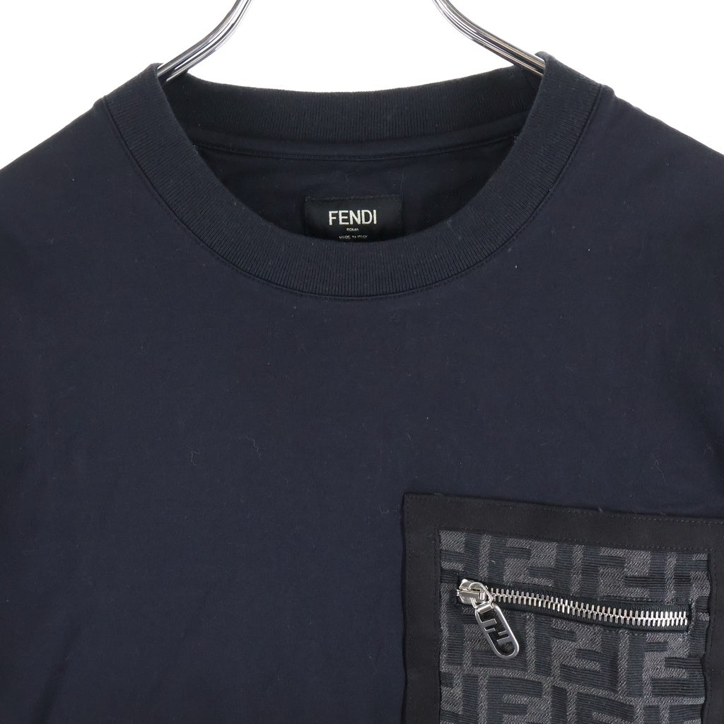 FENDI(フェンディ) FFジップ胸ポケット クルーネック半袖Tシャツカットソー ブラック FY1257 APM4