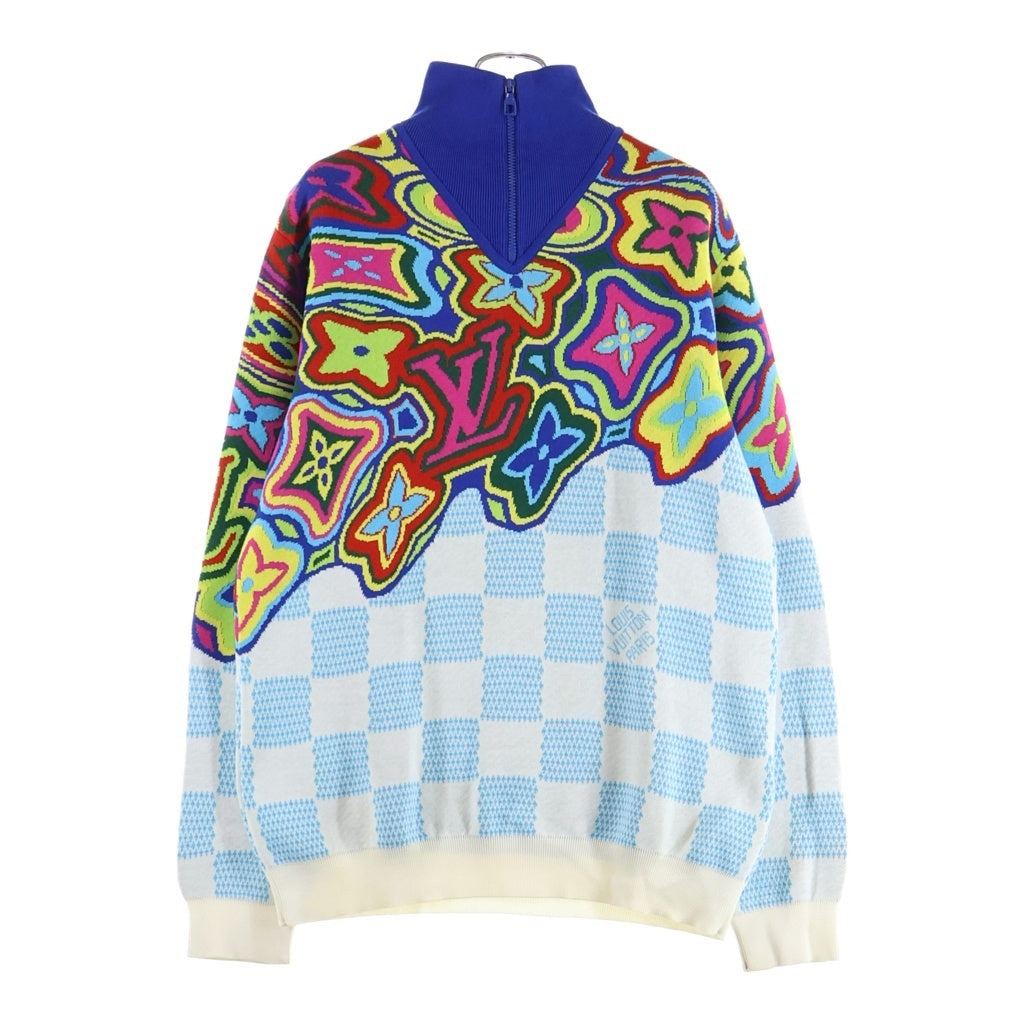 LOUIS VUITTON(ルイヴィトン) 21SS ダミエ ディストーデット ハーフジップニット マルチカラー ブルー RM211 ZLW HKN79W
