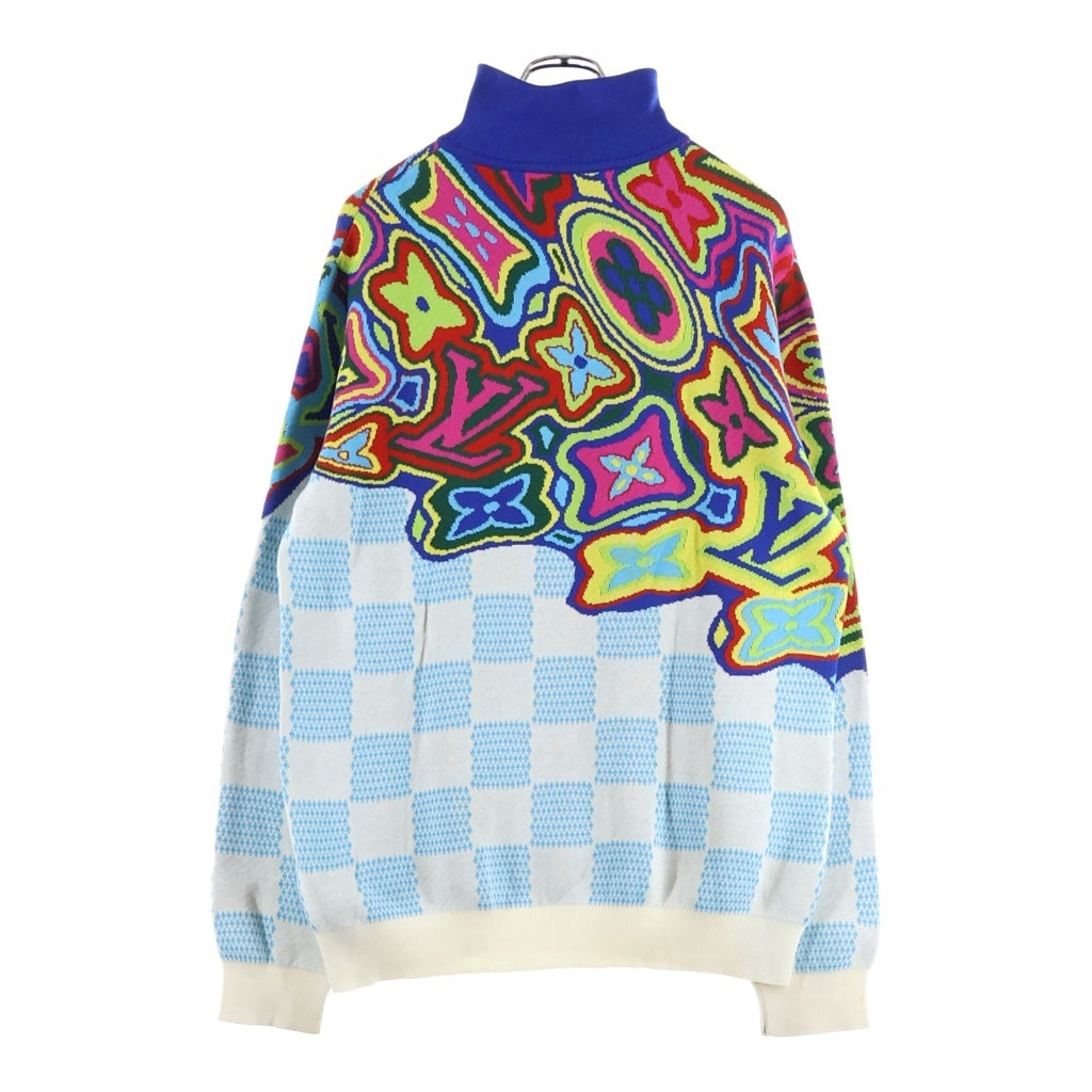 LOUIS VUITTON(ルイヴィトン) 21SS ダミエ ディストーデット ハーフジップニット マルチカラー ブルー RM211 ZLW HKN79W