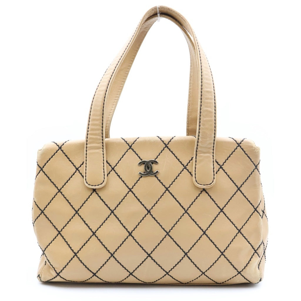 CHANEL(シャネル) ワイルドステッチ レザーハンドバッグ ベージュ 6番台 A14692 レディース