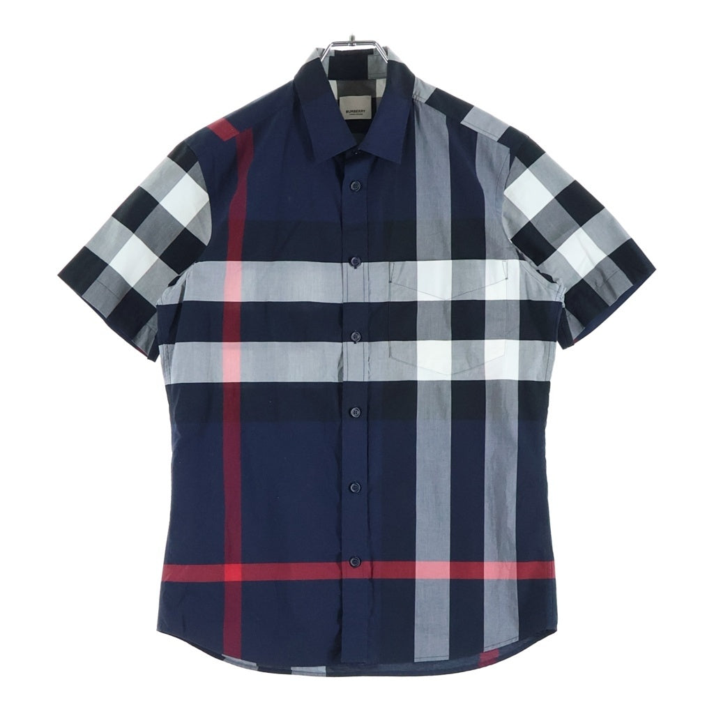 BURBERRY(バーバリー) SOMERTON SS ストレッチコットン 半袖チェックシャツ ネイビー 8020855