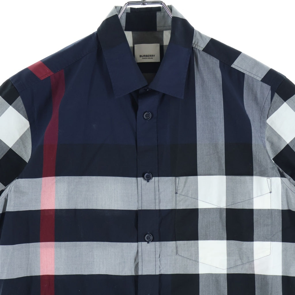 BURBERRY(バーバリー) SOMERTON SS ストレッチコットン 半袖チェックシャツ ネイビー 8020855