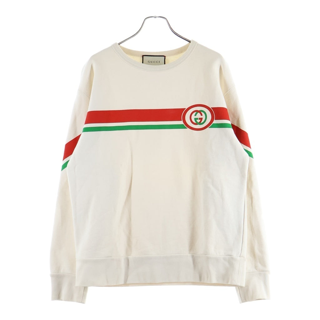 GUCCI(グッチ) 19AW Striped Printed Pullover Long Sleeve 475532 インターロッキングG ストライプド プリント クルーネック長袖スウェットトレーナー アイボリー