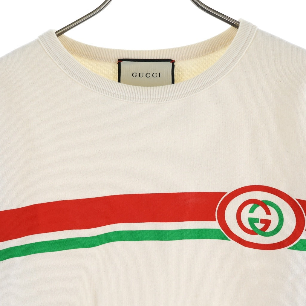 GUCCI(グッチ) 19AW Striped Printed Pullover Long Sleeve 475532 インターロッキングG ストライプド プリント クルーネック長袖スウェットトレーナー アイボリー