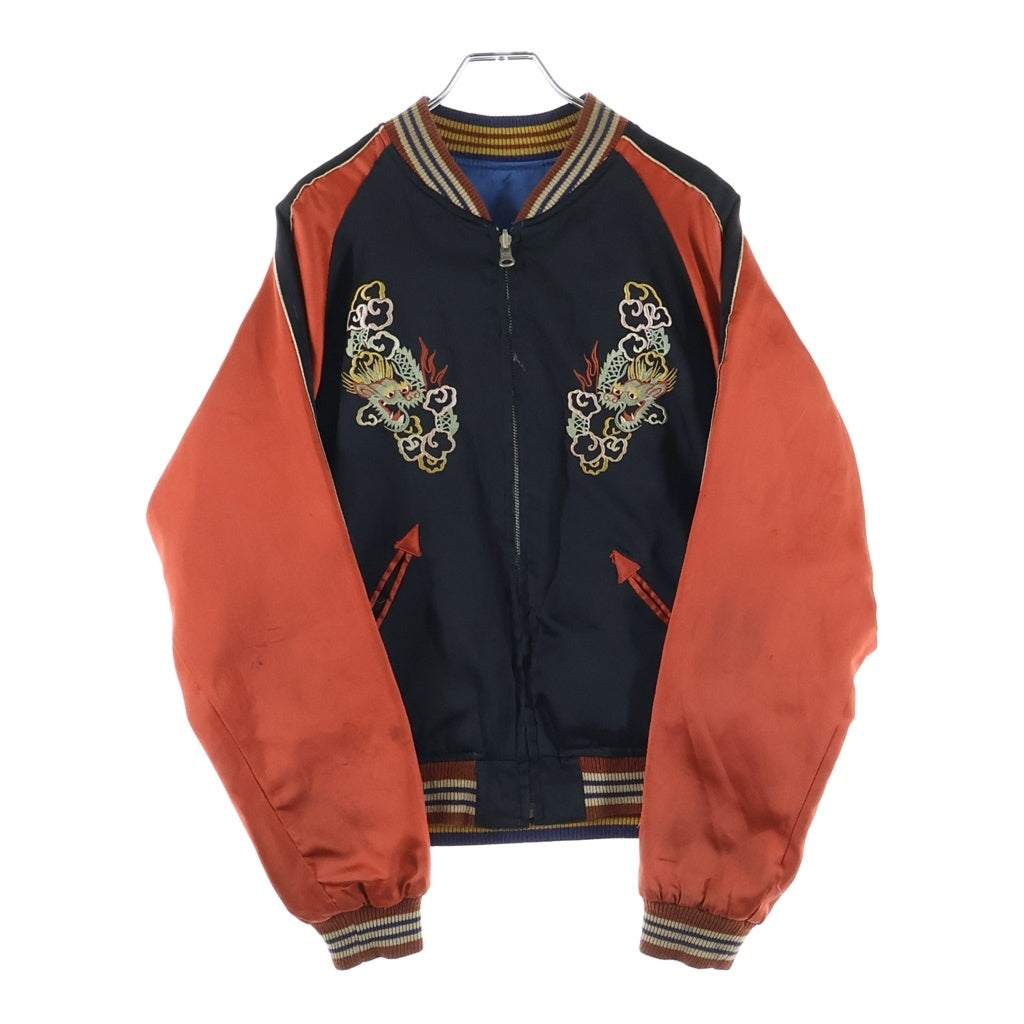 東洋エンタープライズ(トウヨウエンタープライズ) 70S VINTAGE Lucky 7th M品番 TALONジップ チャイナドレス ハワイデザイン リバーシブル スカジャン ブラック/ブルー M18247