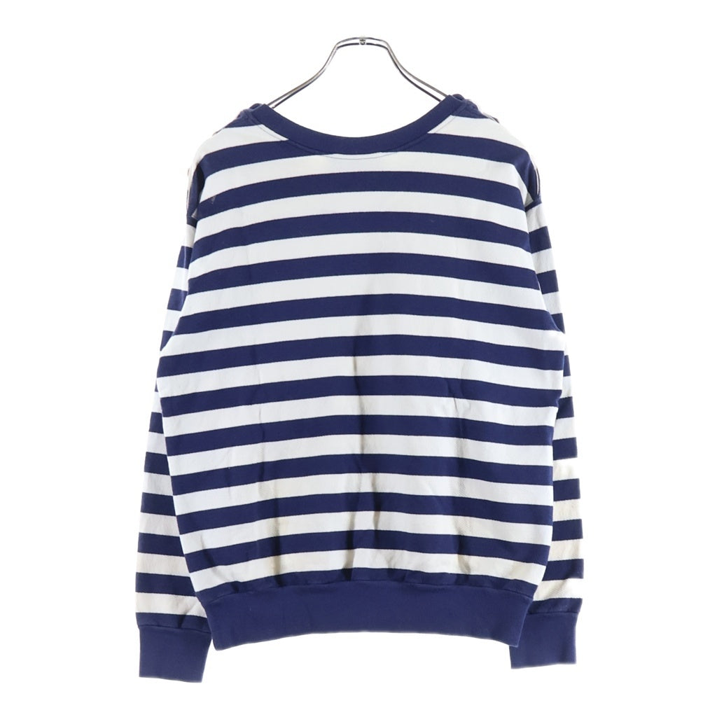 GUCCI(グッチ) Striped Oversized Cotton Sweatshirt 572813 金ボタン付き オーバーサイズ フロントロゴ刺繍 クルーネック長袖ボーダースウェットトレーナー ネイビー