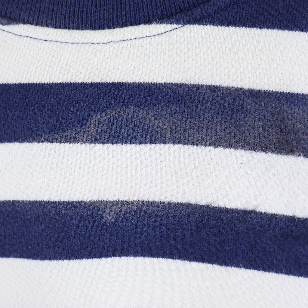 GUCCI(グッチ) Striped Oversized Cotton Sweatshirt 572813 金ボタン付き オーバーサイズ フロントロゴ刺繍 クルーネック長袖ボーダースウェットトレーナー ネイビー