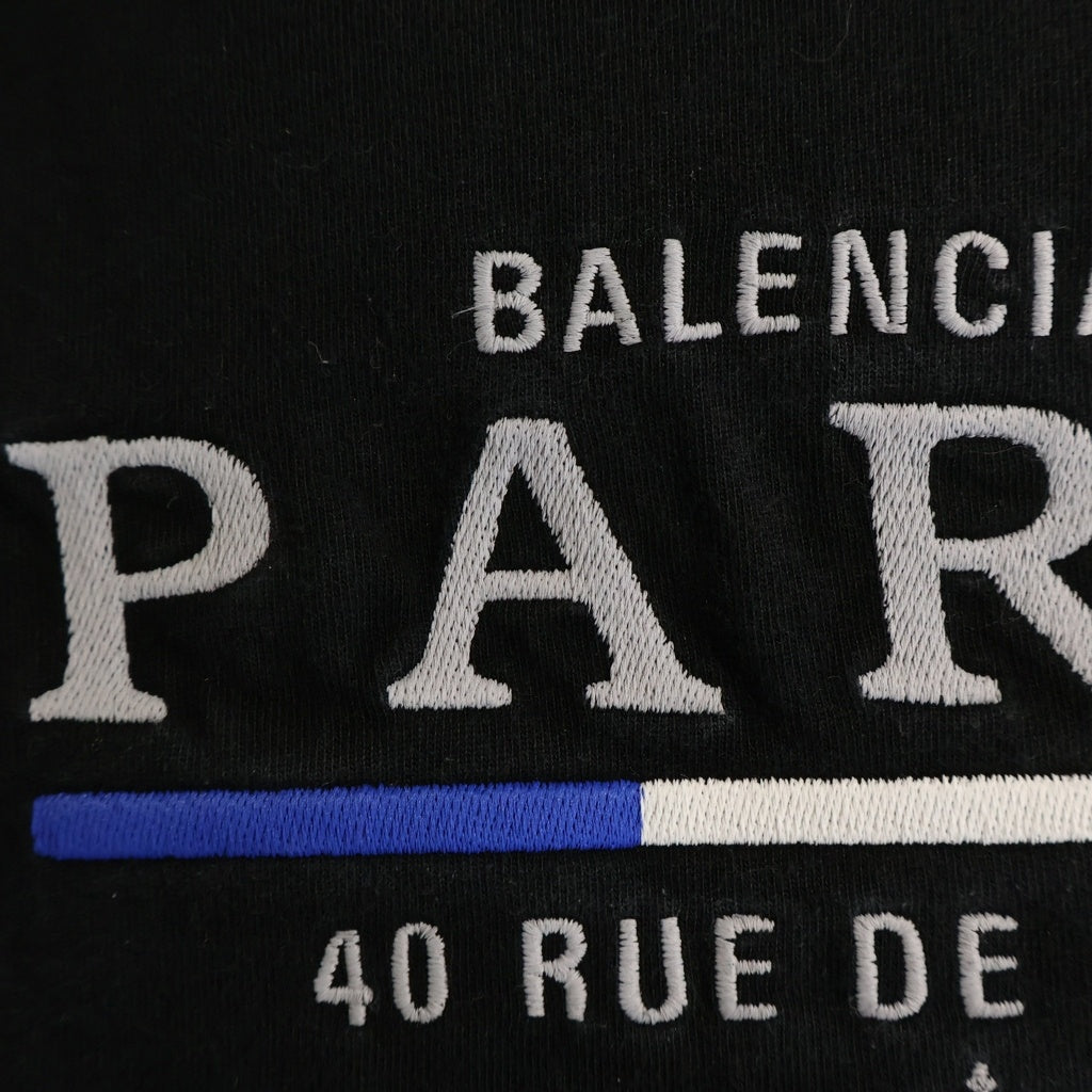 BALENCIAGA(バレンシアガ) 20SS PARIS FLAG REGULAR T-SHIRT 594579 TGV48 パリス フラッグ ロゴ刺繍 クルーネック半袖Tシャツカットソー ブラック