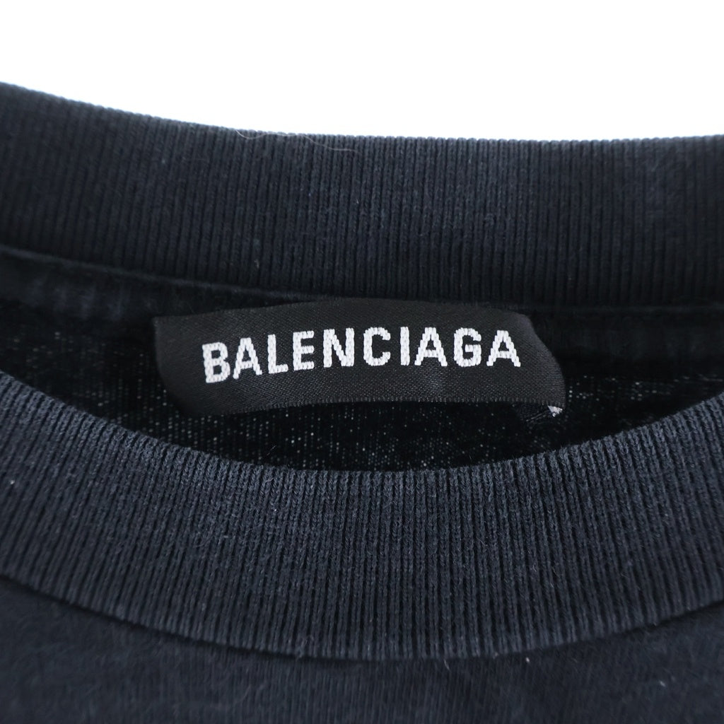 BALENCIAGA(バレンシアガ) 20SS PARIS FLAG REGULAR T-SHIRT 594579 TGV48 パリス フラッグ ロゴ刺繍 クルーネック半袖Tシャツカットソー ブラック