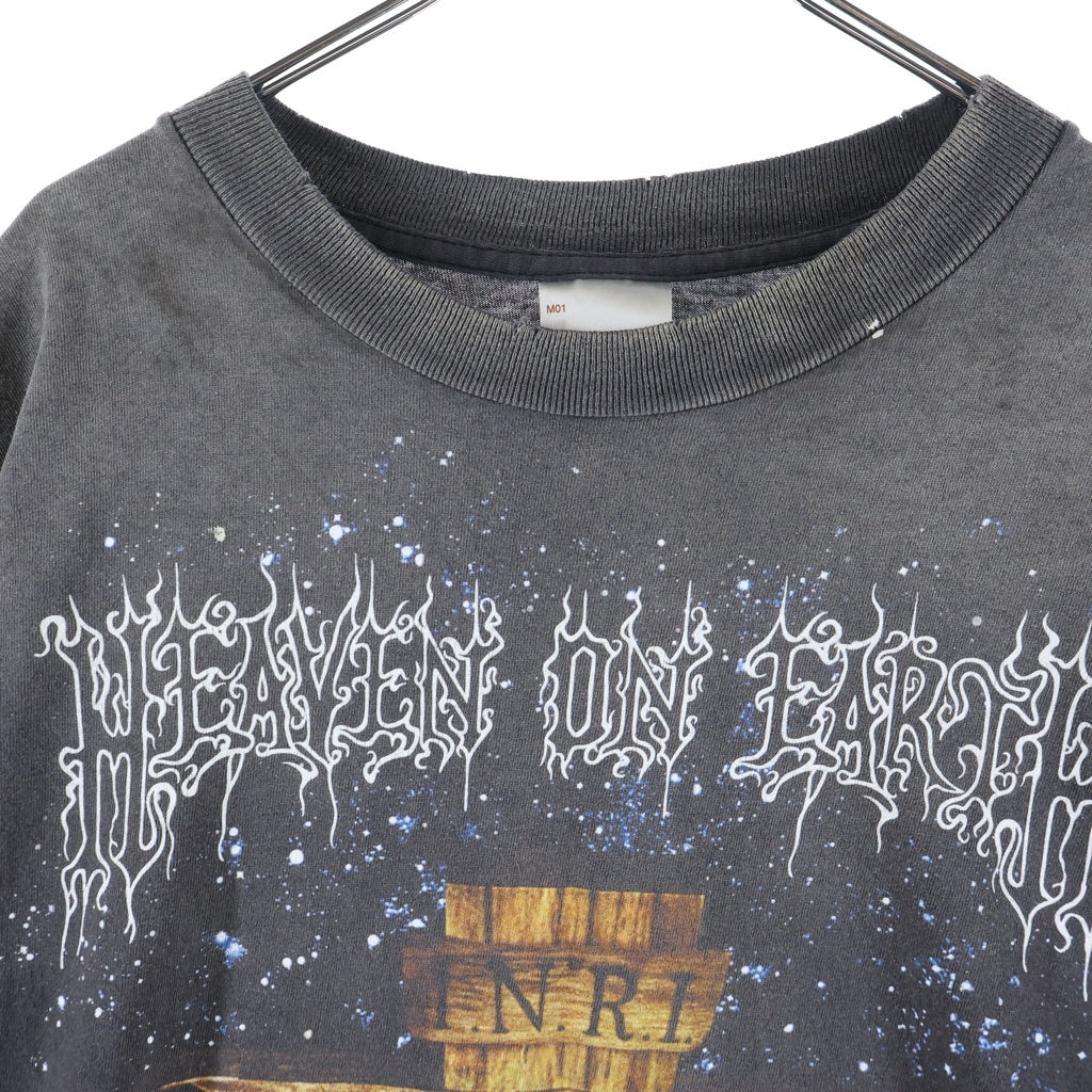 SAINT MICHAEL(セントマイケル) 26SS JESUS SS T-SHIRT ジーザス ユーズド フェード加工 クルーネック半袖Tシャツカットソー ブラック SM-MK8-0000-002