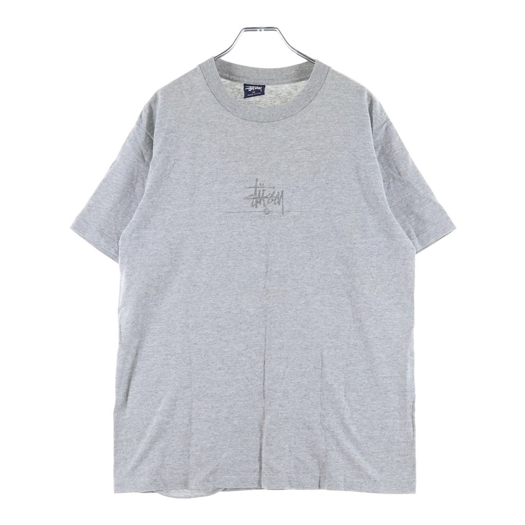 STUSSY(ステューシー) 90S OLD オールド 紺タグ シングルステッチ フロントワンポイントロゴプリントクルーネック半袖Tシャツカットソー グレー