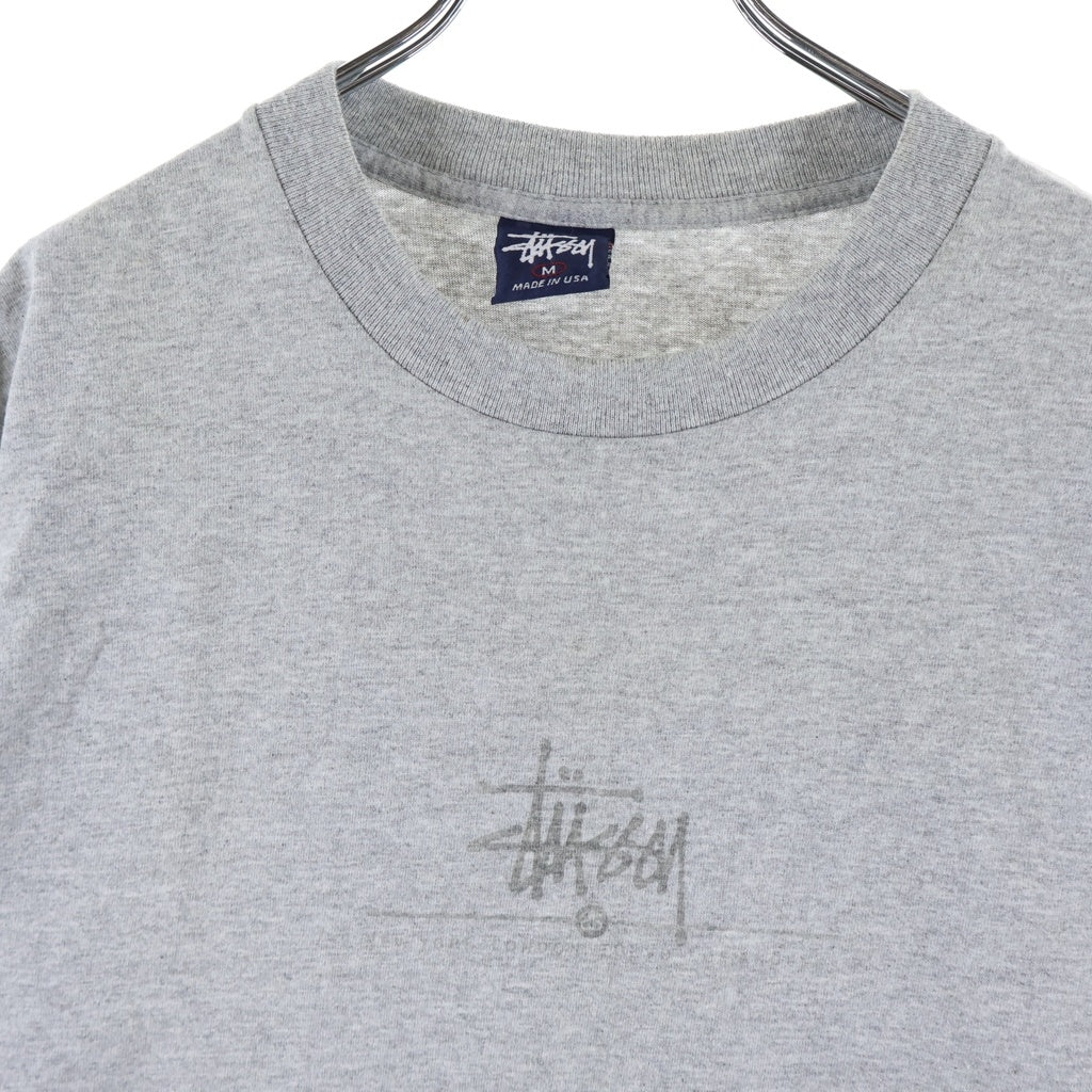 STUSSY(ステューシー) 90S OLD オールド 紺タグ シングルステッチ フロントワンポイントロゴプリントクルーネック半袖Tシャツカットソー グレー