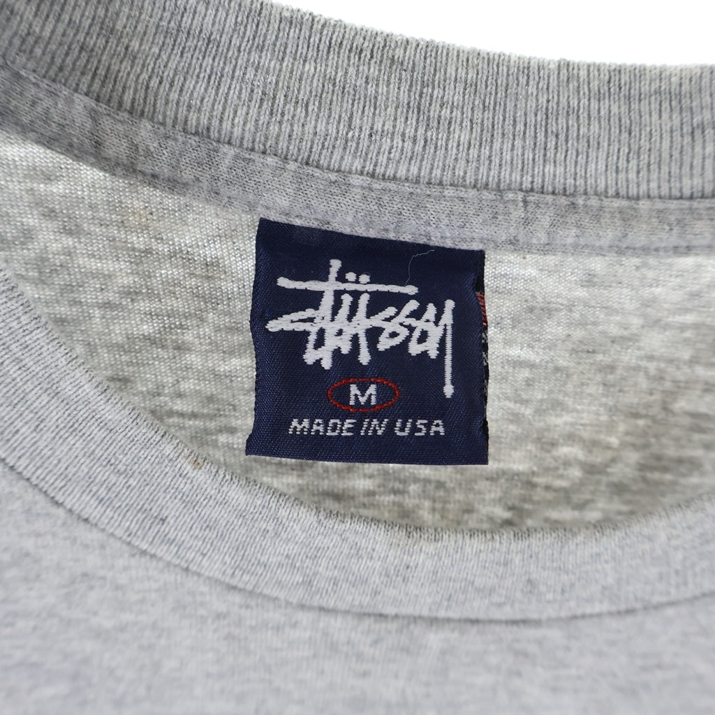 STUSSY(ステューシー) 90S OLD オールド 紺タグ シングルステッチ フロントワンポイントロゴプリントクルーネック半袖Tシャツカットソー グレー