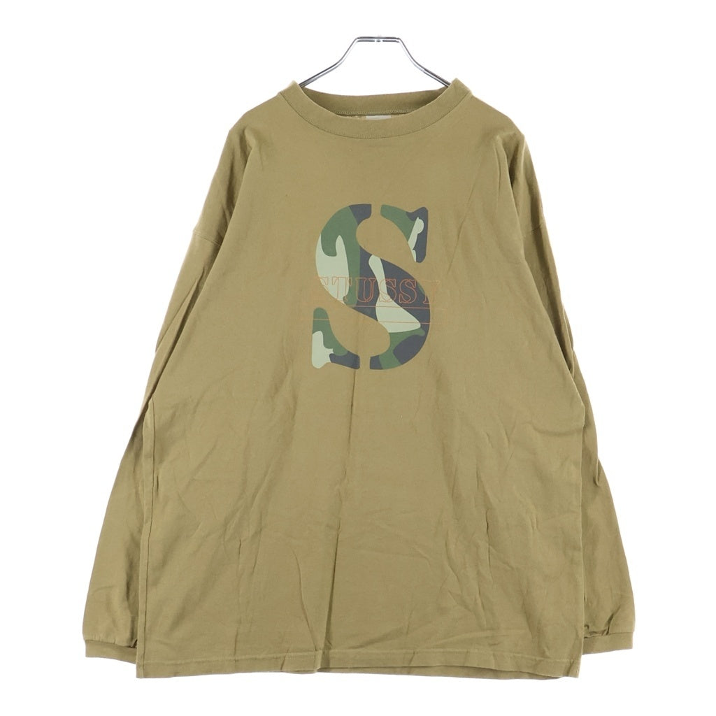 STUSSY(ステューシー) 90S OLD CAMO LOGO PRINT TEE オールド 白タグ カモ柄ロゴプリントクルーネック長袖Tシャツカットソー ロンT ブラウン
