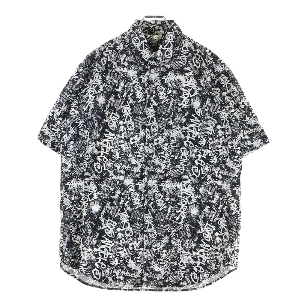 STUSSY(ステューシー) 00S OLD WORLD TOUR SHORT SLEEVE SHIRT オールド ワールドツアー 総柄 半袖コットンシャツ ブラック