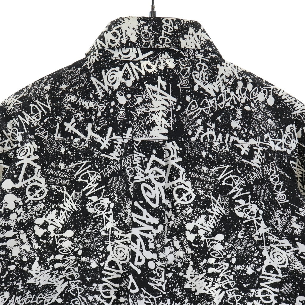 STUSSY(ステューシー) 00S OLD WORLD TOUR SHORT SLEEVE SHIRT オールド ワールドツアー 総柄 半袖コットンシャツ ブラック