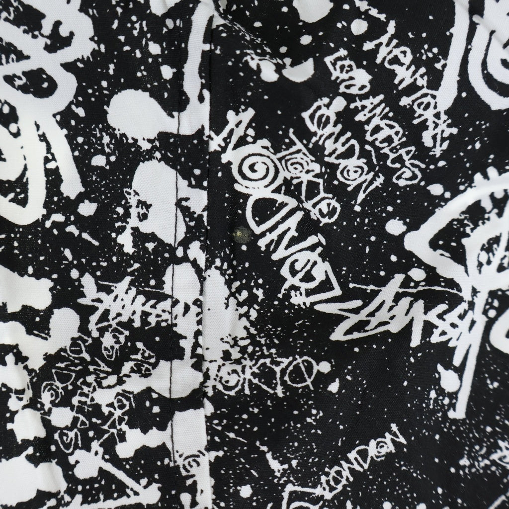 STUSSY(ステューシー) 00S OLD WORLD TOUR SHORT SLEEVE SHIRT オールド ワールドツアー 総柄 半袖コットンシャツ ブラック