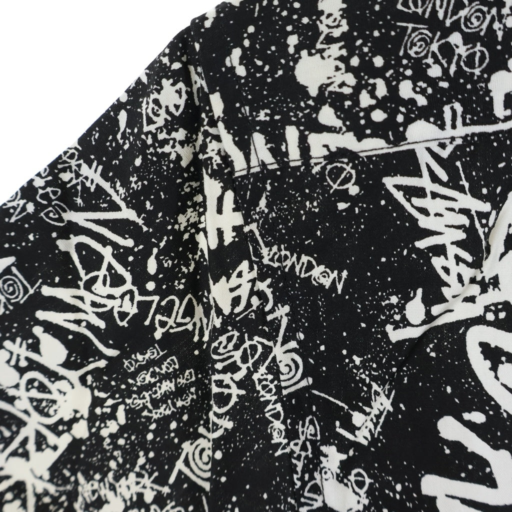 STUSSY(ステューシー) 00S OLD WORLD TOUR SHORT SLEEVE SHIRT オールド ワールドツアー 総柄 半袖コットンシャツ ブラック