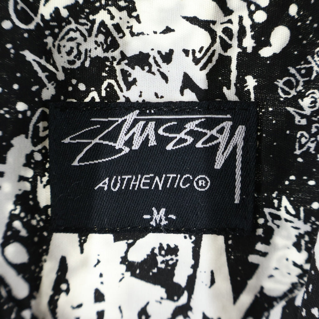 STUSSY(ステューシー) 00S OLD WORLD TOUR SHORT SLEEVE SHIRT オールド ワールドツアー 総柄 半袖コットンシャツ ブラック