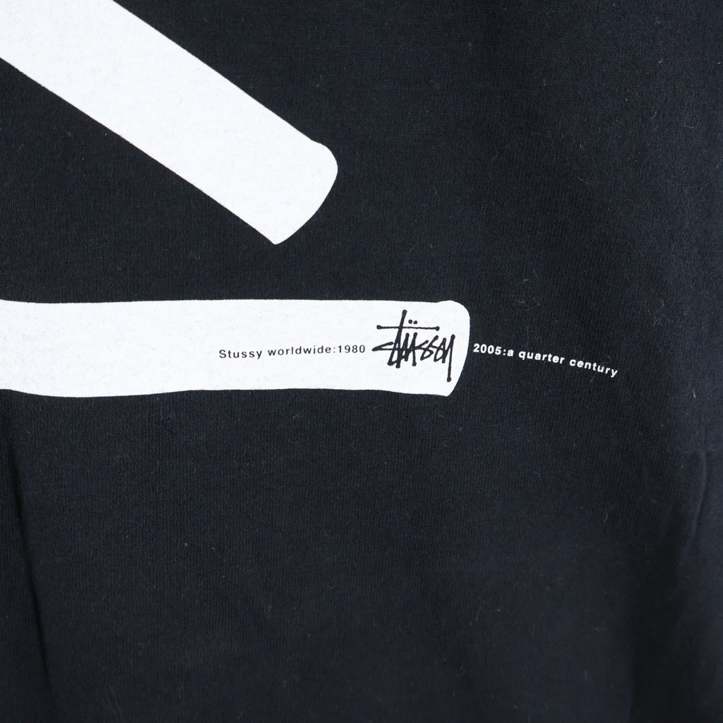 STUSSY(ステューシー) 00S OLD 25TH ANNIVERSARY 1/4 TEE オールド 25周年記念 フロントロゴプリントクルーネック半袖Tシャツカットソー ブラック