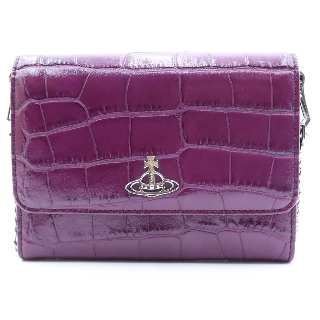 Vivienne Westwood(ヴィヴィアンウエストウッド) JOSEPHINE CROSSBODY WALLET ジョセフィーヌ オリーヴロゴ クロスボディ クロコ型押し レザーチェーンウォレットバッグ パープル レディース