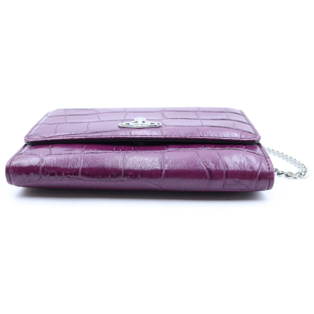 Vivienne Westwood(ヴィヴィアンウエストウッド) JOSEPHINE CROSSBODY WALLET ジョセフィーヌ オリーヴロゴ クロスボディ クロコ型押し レザーチェーンウォレットバッグ パープル レディース