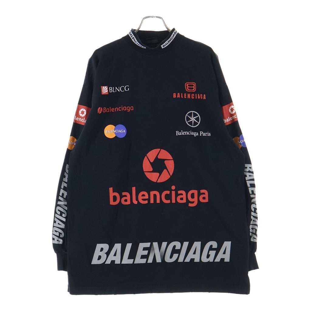 BALENCIAGA(バレンシアガ) 23SS TOP LEAGUE L/S T-Shirt トップ リーグ ロゴ総柄 ハイネック長袖Tシャツカットソー ブラック VL10 767879 TPVE9