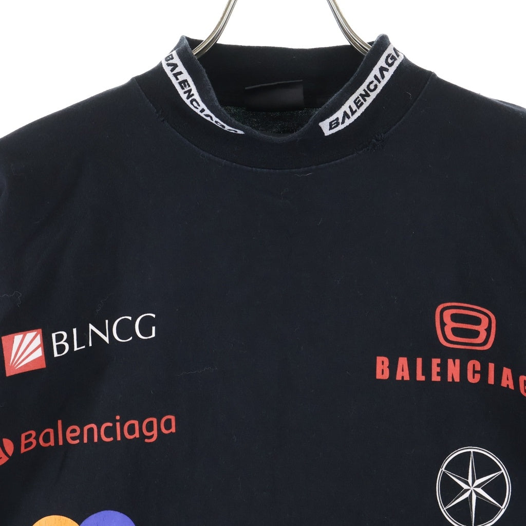 BALENCIAGA(バレンシアガ) 23SS TOP LEAGUE L/S T-Shirt トップ リーグ ロゴ総柄 ハイネック長袖Tシャツカットソー ブラック VL10 767879 TPVE9