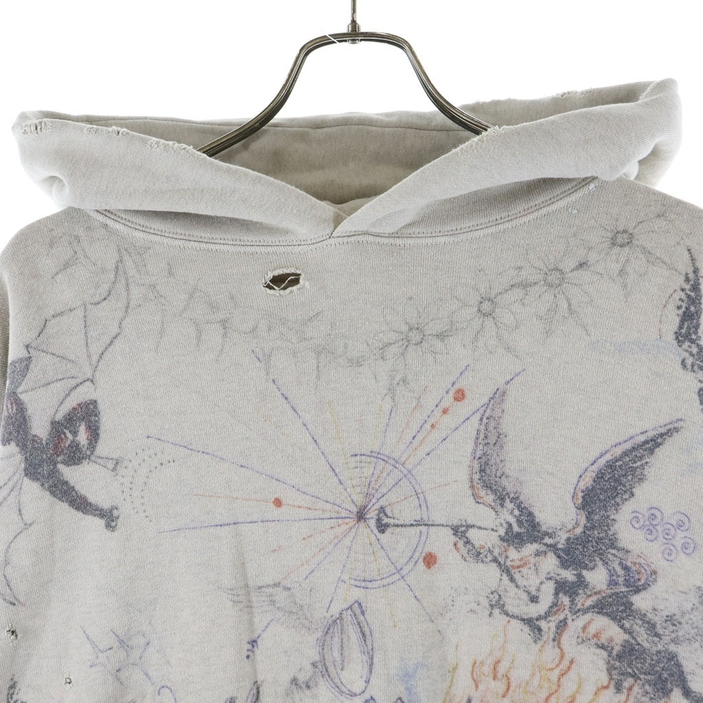 SAINT MICHAEL(セントマイケル) 21AW ×Dr.Woo HOODIE ドクターウー フーディ ペイントデザイン ヴィンテージ加工 プルオーバースウェットパーカー ベージュ SM-A21-0000-056