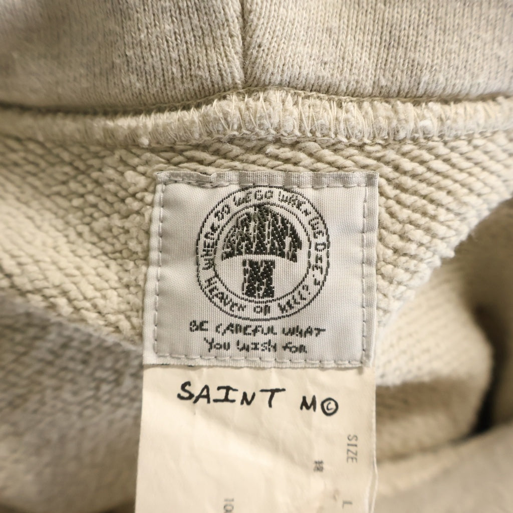 SAINT MICHAEL(セントマイケル) 21AW ×Dr.Woo HOODIE ドクターウー フーディ ペイントデザイン ヴィンテージ加工 プルオーバースウェットパーカー ベージュ SM-A21-0000-056