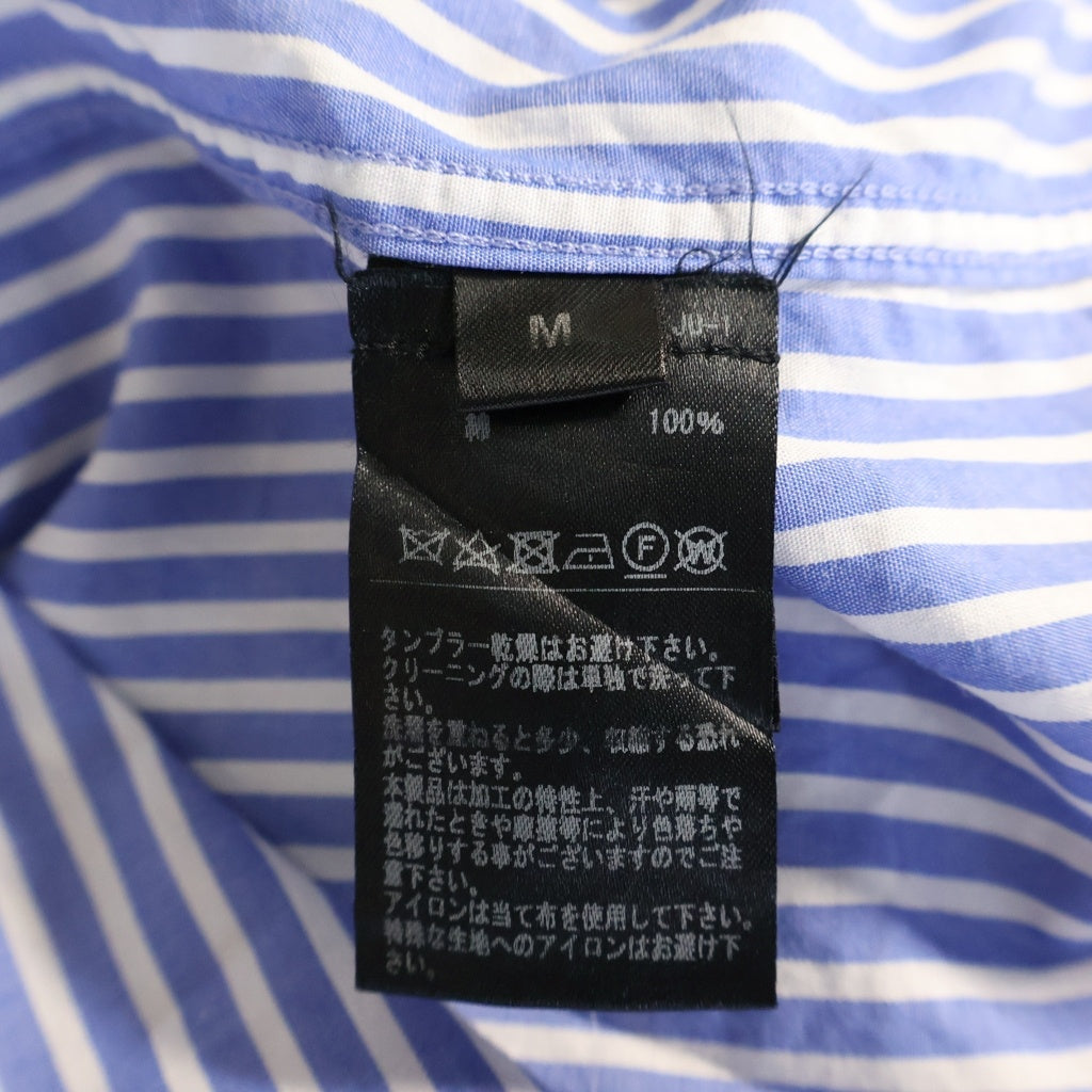VETEMENTS(ヴェトモン) フロントロゴ刺繍 エンブロイダリー コットンストライプ長袖シャツ ブルーWSS196051