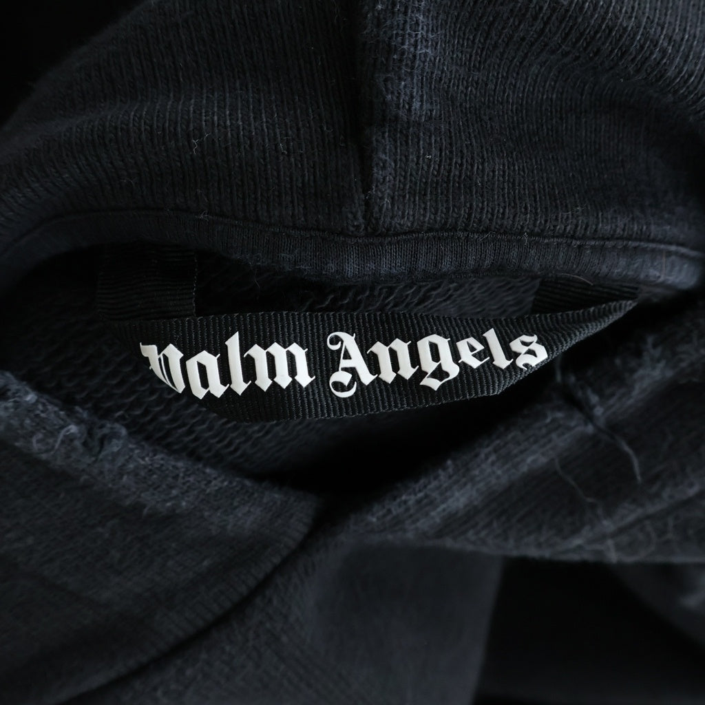 Palm Angels(パームエンジェルス) グラフィティフレイムパターン 両面プリント アームプリント ダメージ加工 プルオーバーパーカー スウェットフーディ ブラック PMBB117F22FLE002