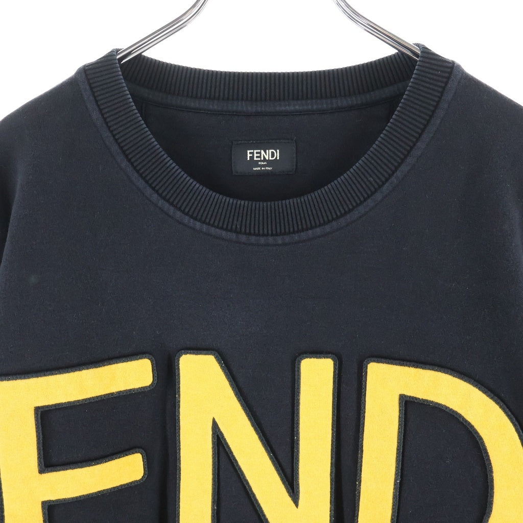 FENDI(フェンディ) 21SS Front Embroidery Sweat ROMA ロゴ刺繍 フロントエンブロイダリー クルーネック長袖スウェットトレーナー ブラック FY0178 AEA6