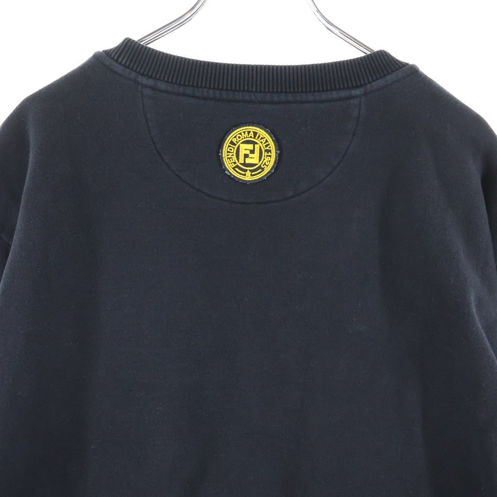 FENDI(フェンディ) 21SS Front Embroidery Sweat ROMA ロゴ刺繍 フロントエンブロイダリー クルーネック長袖スウェットトレーナー ブラック FY0178 AEA6