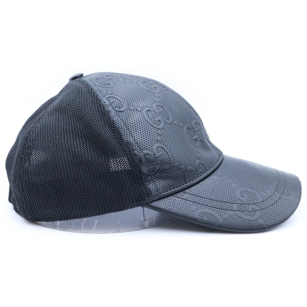 GUCCI(グッチ) GGエンボス 総柄 メッシュ レザー トラッカーキャップ ベースボールキャップ 帽子 ブラック 627156 4HL03