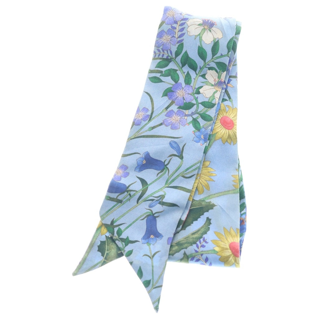 GUCCI(グッチ) FloralPrint フローラル プリント シルクネックボウ 花柄 ツイリー ブルー 476482 レディース