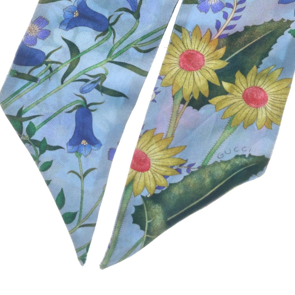 GUCCI(グッチ) FloralPrint フローラル プリント シルクネックボウ 花柄 ツイリー ブルー 476482 レディース