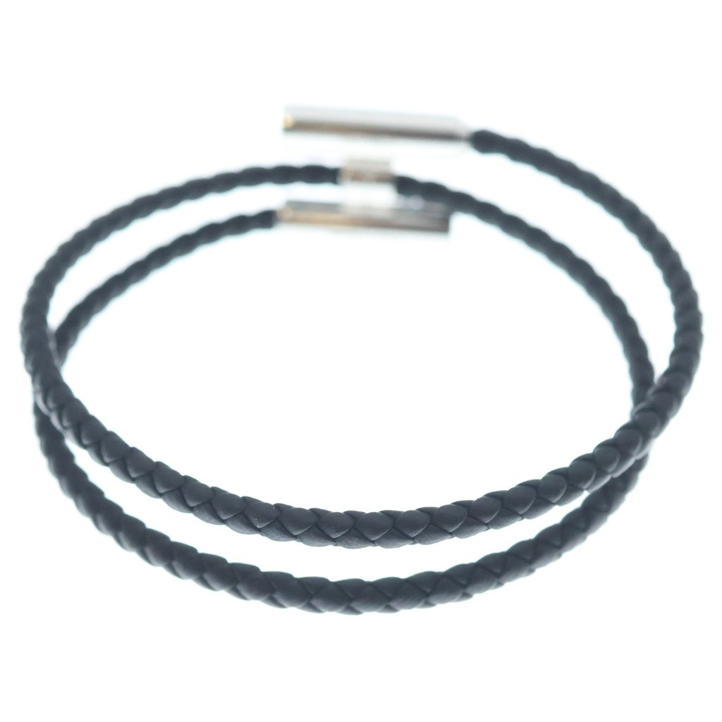 HERMES(エルメス) トゥルニ トレッセ レザー編み込みブレスレット ブラック/シルバー レディース